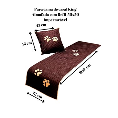 Kit 3 Pçs Peseira + Almofada Cheia Impermeáveis  Pet  Marrom King