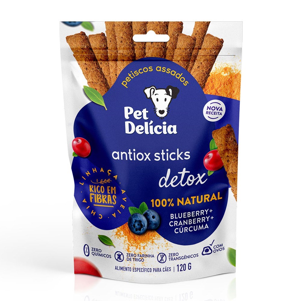 Petisco Natural Pet Delícia Antiox Sticks Blueberry, Cranberry e Cúrcuma para Cão 120g