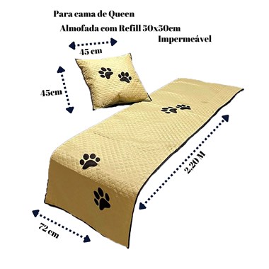 Kit 3 Pçs Peseira + Almofada Cheia Pet Impermeável Queen Avelã