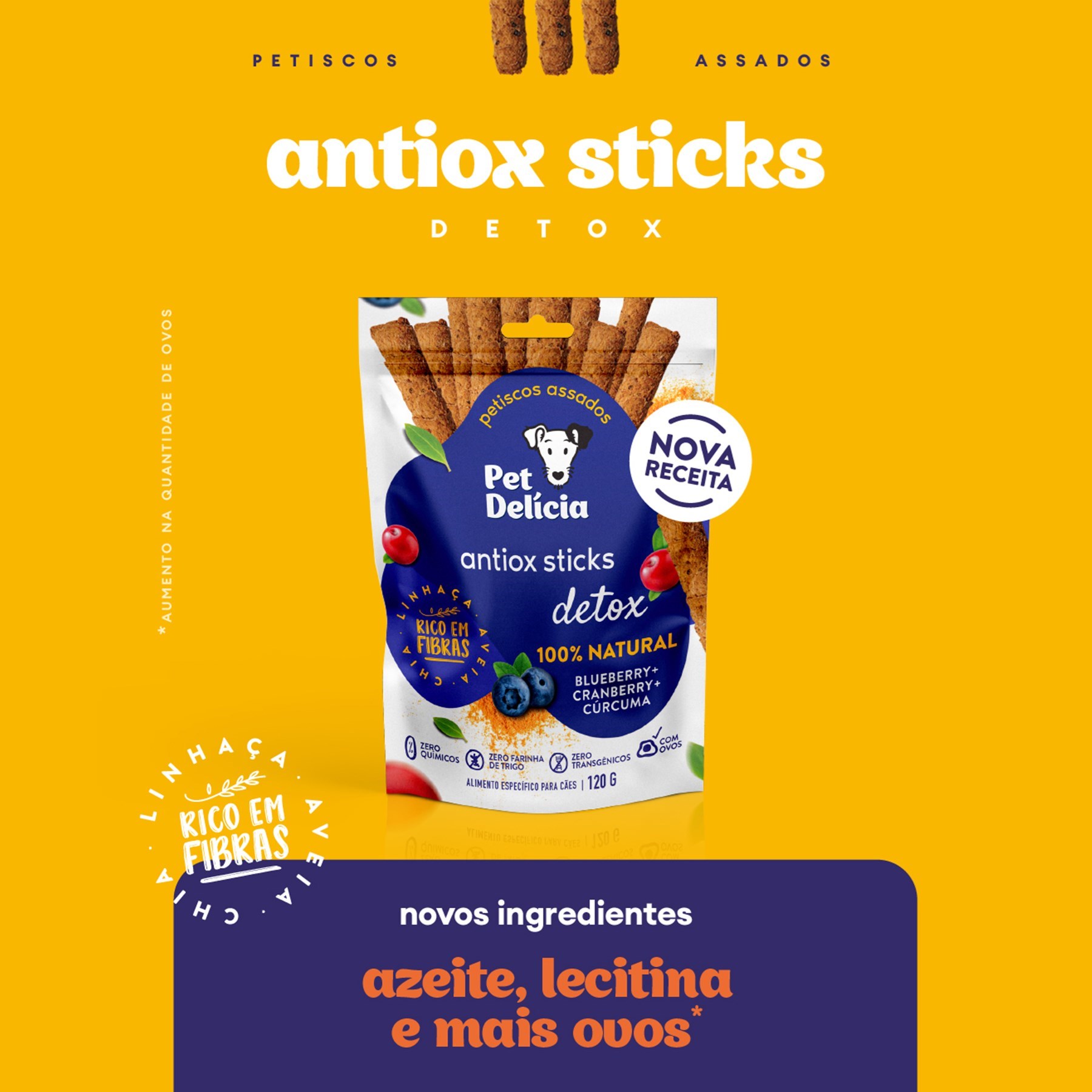 Petisco Natural Pet Delícia Antiox Sticks Blueberry, Cranberry e Cúrcuma para Cão 120g
