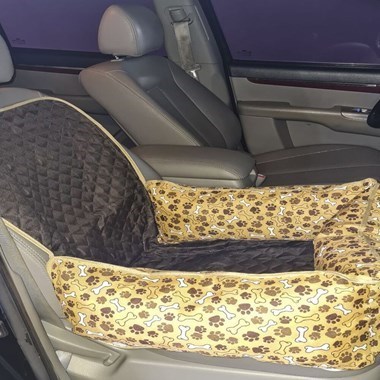 Cama Pet e Capa Protetora Impermeável para Assento Traseiro  Veícular 2 em 1 - Pequeno Marrom Estampado