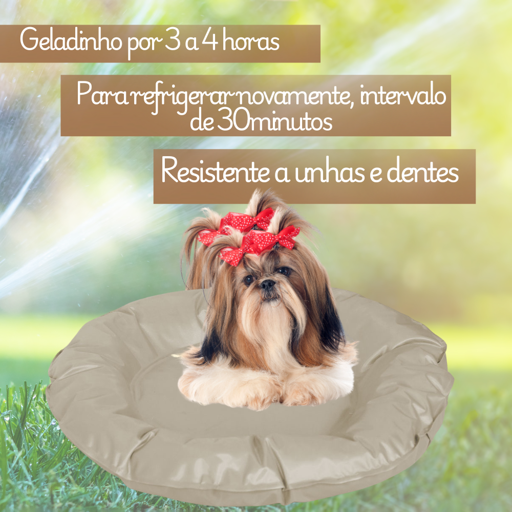 Tapete Gelado Redondo para Pets Bege Pequeno -  Impermeável e Refrescante para Dias Quentes para Pets