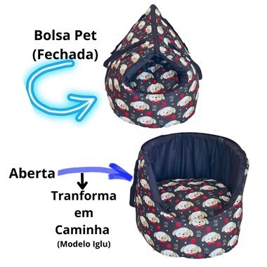Bolsa Pet 2 em 1 Impermeável e Conversível em Caminha - Cor Dog Preto