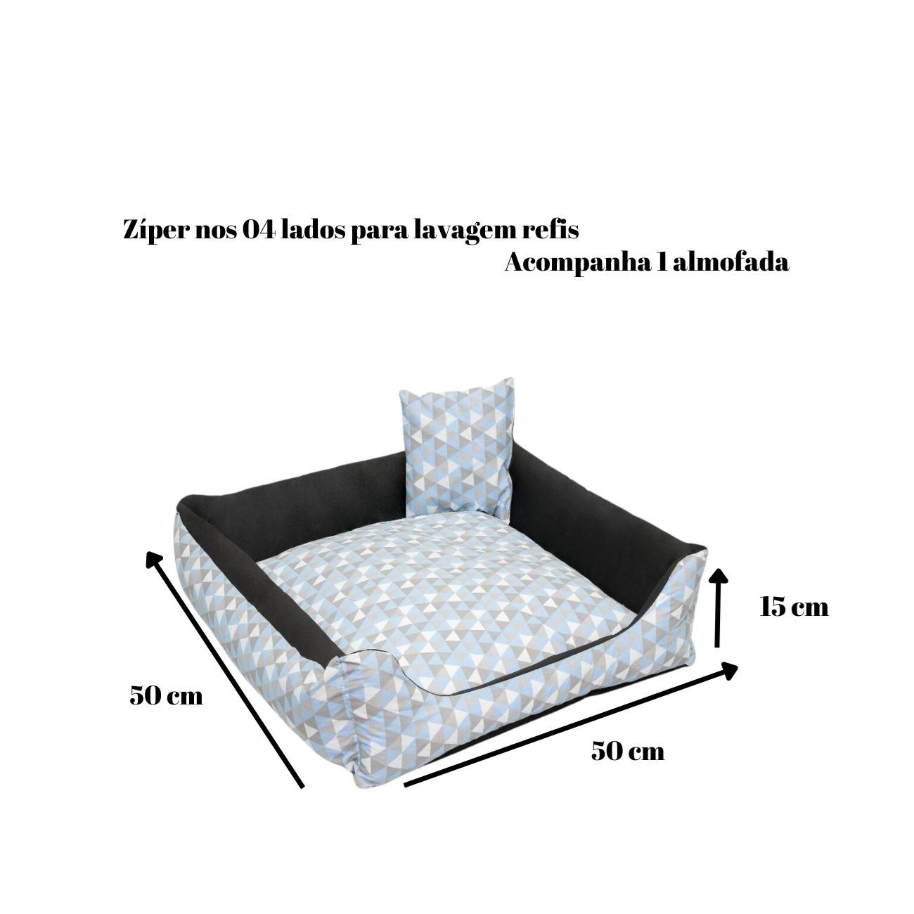 Cama Luxo Impermeável Média Quadrada para Pets– Azul com Preto