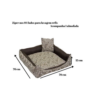Cama Impermeável Extra Grande Quadrada para Pets Onça Marrom 