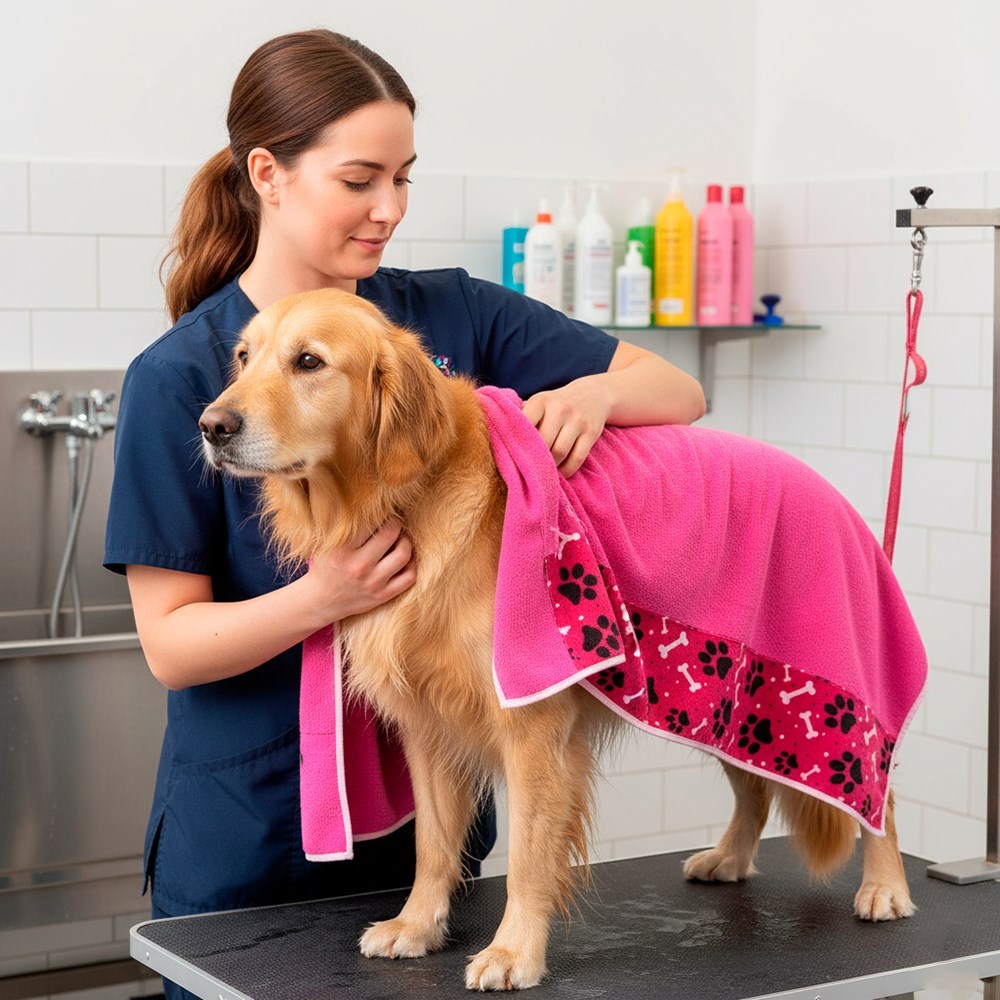 Kit 03 pçs Toalha para Banho Splash para Pets Secagem Rápida Azul, Marrom e Pink