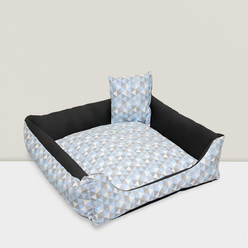 Cama Luxo Impermeável Média Quadrada para Pets– Azul com Preto