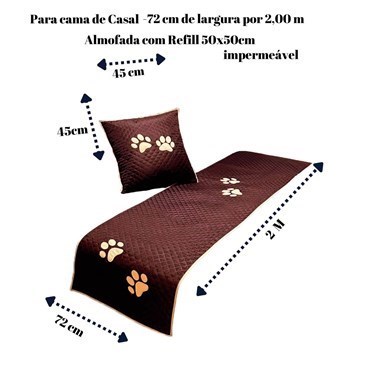 Kit Peseira e Almofada Impermeáveis para Pet – Marrom para Cama de Casal