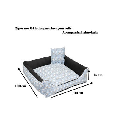 Cama Gigante Luxo Impermeável Quadrada para Pets – Preto/Azul Bebê