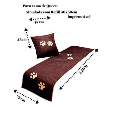 Kit 3 Pçc Peseira + Almofada Cheia Impermeável para Pet Queen Marrom