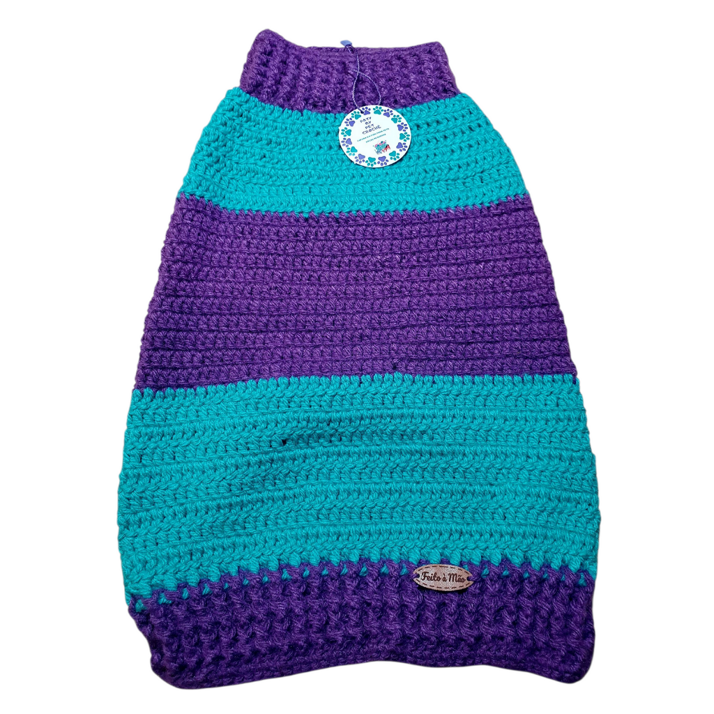 Suéter Listrado Verde & Roxo – Estilo e Conforto para Seu Pet!
