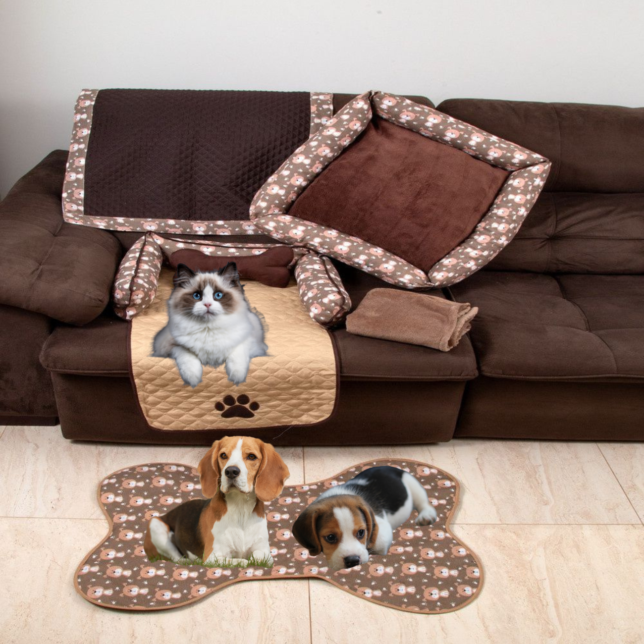 Kit Enxoval Completo para Pets Pequenos - 6 Peças em Avelã