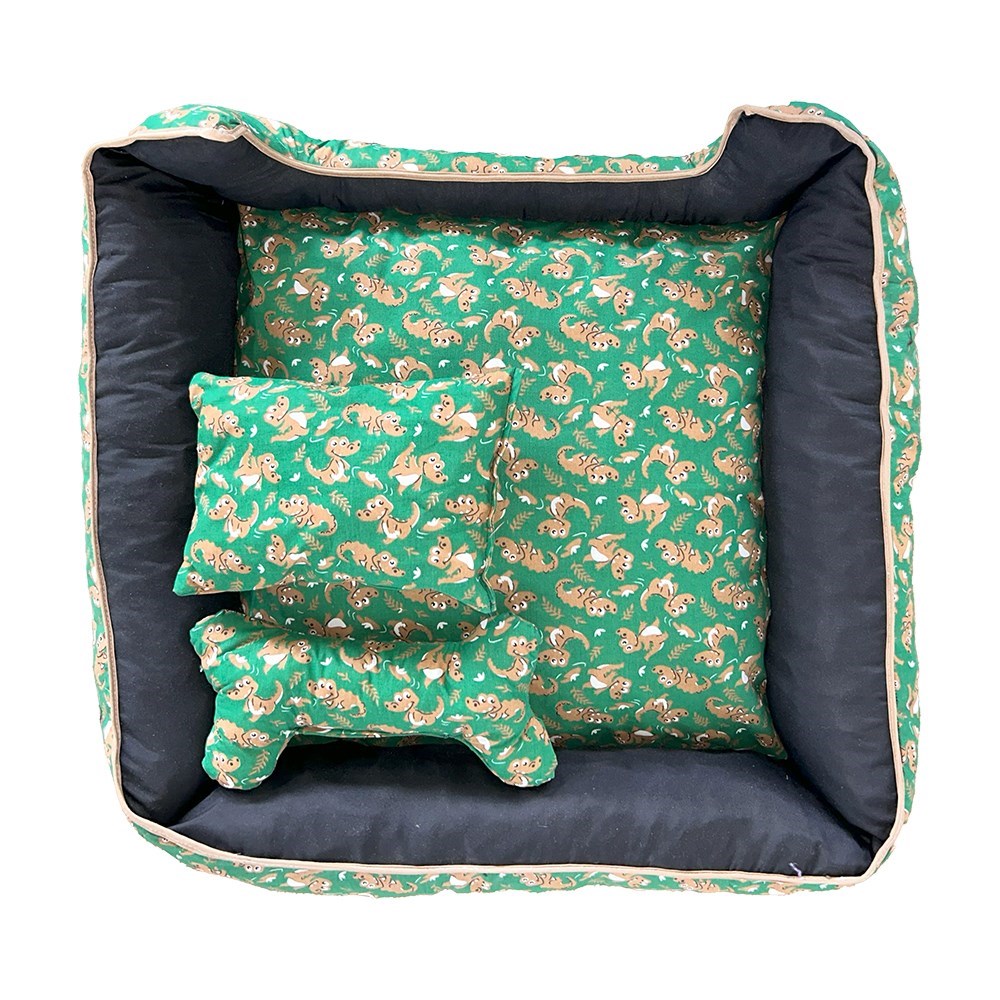 Cama Pet Gigante Impermeável  Quadrada Verde Dino
