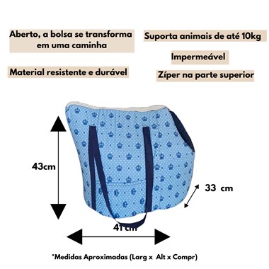 Bolsa e Cama para Pets para Transporte 2 em 1 Realeza Azul