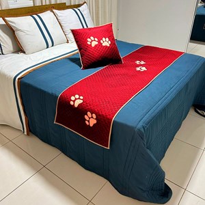 Kit Peseira e Almofada Impermeáveis para Pet – Vermelho para Cama de Solteiro