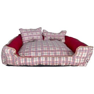 Cama Pet Extra Grande Impermeável Lavável Quadrada Bella Xadrez Vermelho