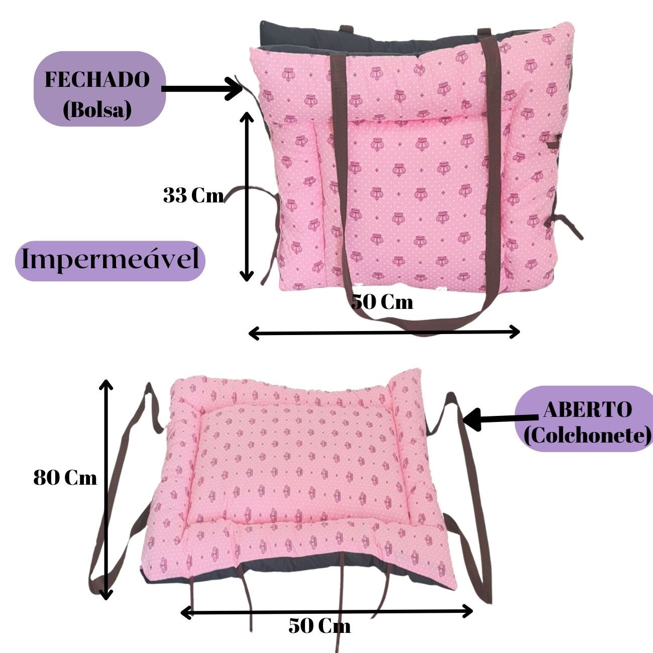 Colchonete 2 em 1 Impermeável para Pet – Hanna Top Rosa Realeza (Transforma-se em Bolsa)