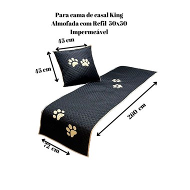 Kit 3 Pçs Peseira + Almofada Impermeáveis para Pet Preto Cama King