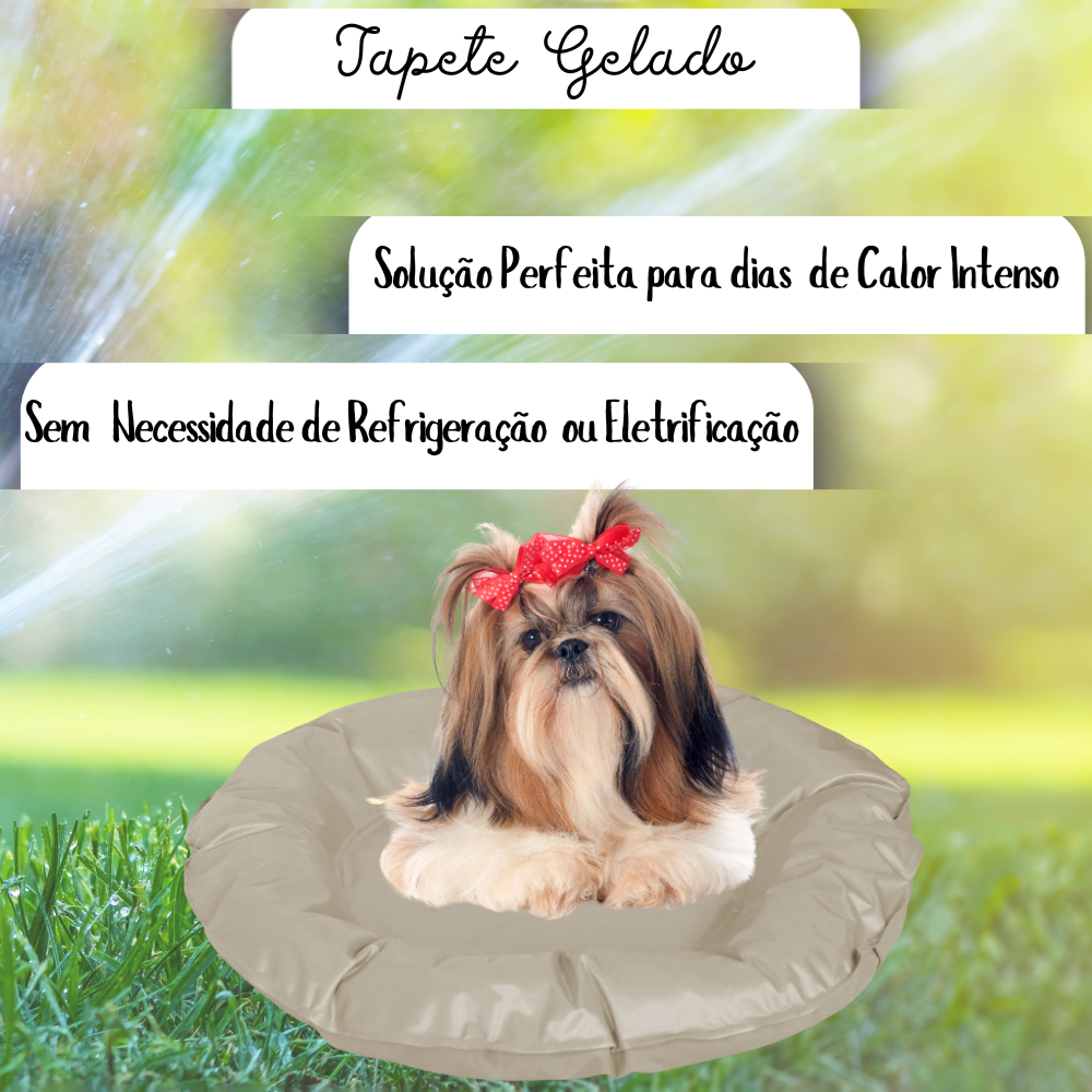 Tapete Gelado Redondo para Pets Bege Pequeno -  Impermeável e Refrescante para Dias Quentes para Pets