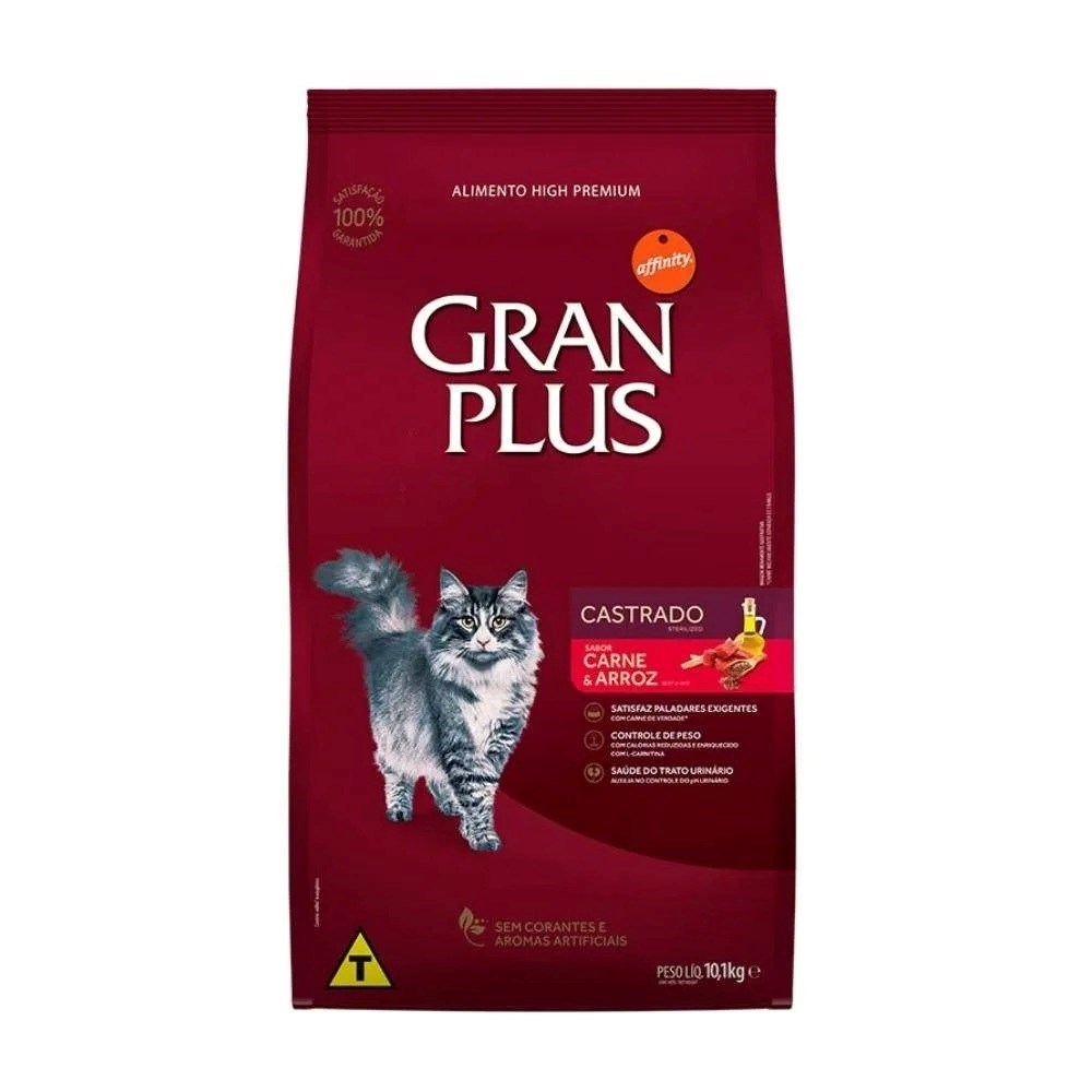 Ração GranPlus Gatos Castrados Carne e Arroz 10kg