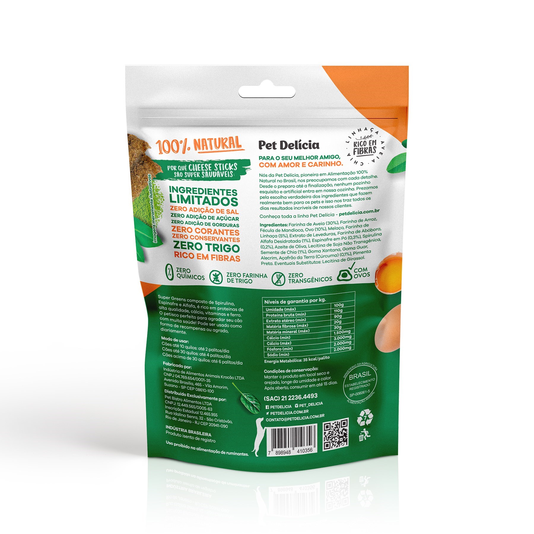 Petisco Natural Pet Delícia Sticks Super Greens Alfafa, Espirulina e Espinafre  para Cão 120g