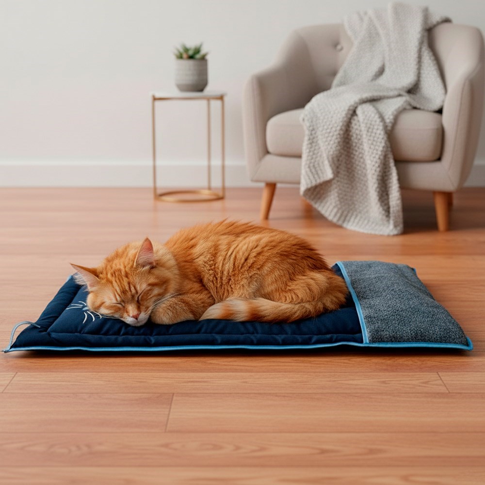 Colchonete Tapete Pet P/ Gatos Médio com Arranhador Azul