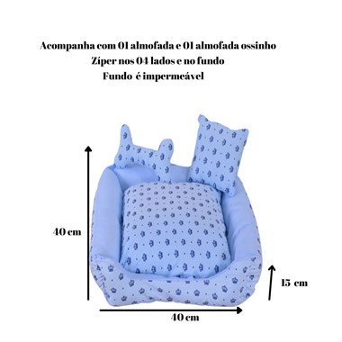 Cama Impermeável Pequena Quadrada para Pet  Realeza Azul Bebê