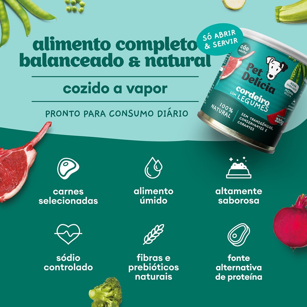 Alimentação Natural Pet Delícia Cordeiro com Legumes para Cão 320g