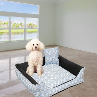 Cama Gigante Luxo Impermeável Quadrada para Pets – Preto/Azul Bebê