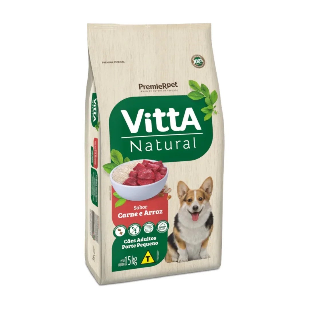 Ração Premier Vitta Natural Cão Adulto Raças Pequenas Carne e Arroz 15kg