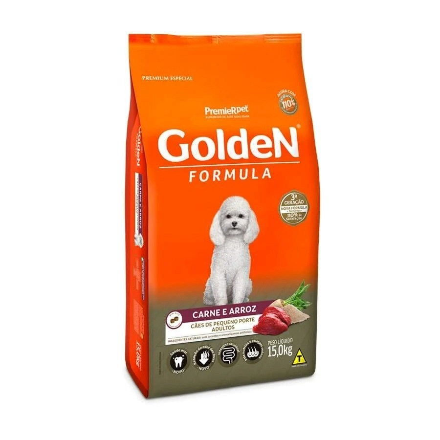 Ração Golden Cão Adulto Raças Pequenas Carne e Arroz 15kg
