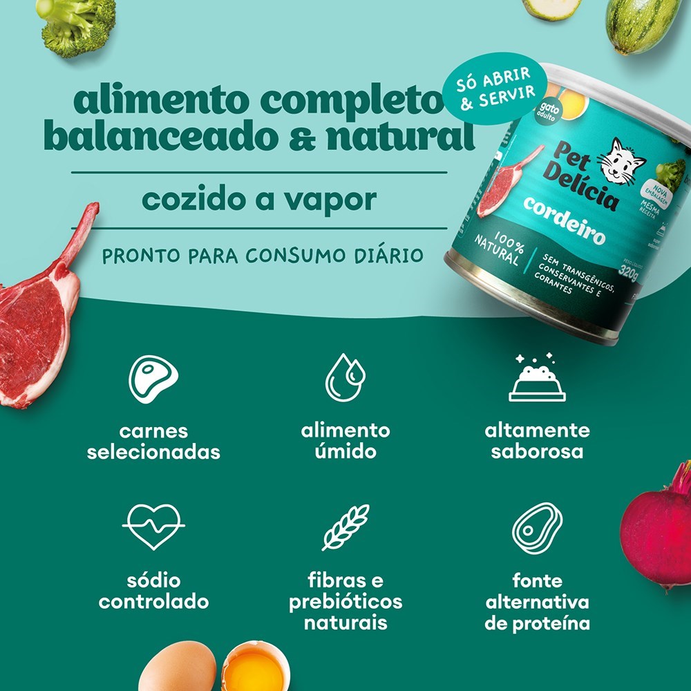Alimentação Natural Pet Delícia Cordeiro Gato 320g