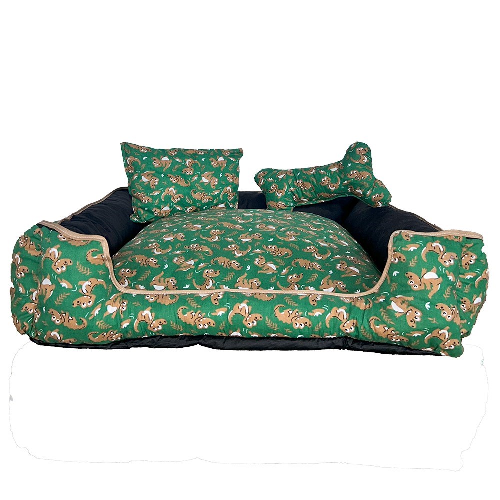 Cama Pet Pequeno Impermeável Quadrada  Verde Dino