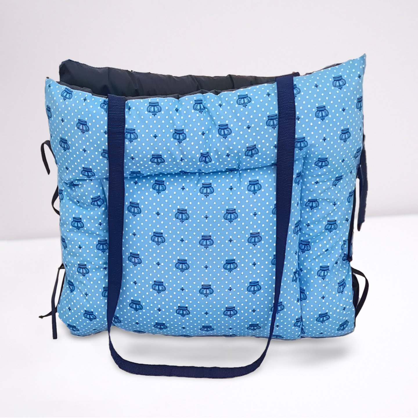 Colchonete  e Bolsa 2 em 1 Impermeável para Pet  Azul Pequeno Retangular