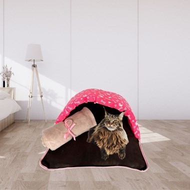 Kit 2 Pçs Toca e Saco de Dormir Impermeável Pink com Manta Avelã