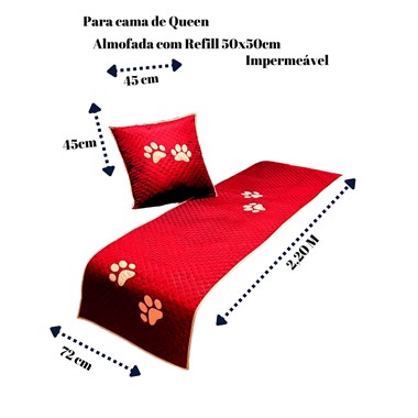 Kit 3 Pçs Peseira e Almofada Cheia Queen Pet Impermeável  Vermelha