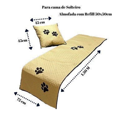 Kit 3 Pçs Peseira e Almofada Impermeáveis para Pet – Avelã para Cama de Solteiro