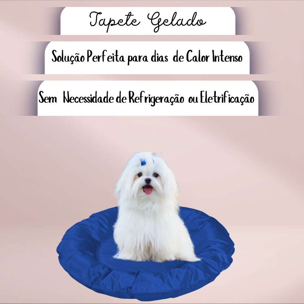 Tapete Gelado Redondo para Pets Azul Pequeno -  Impermeável e Refrescante para dias Quentes