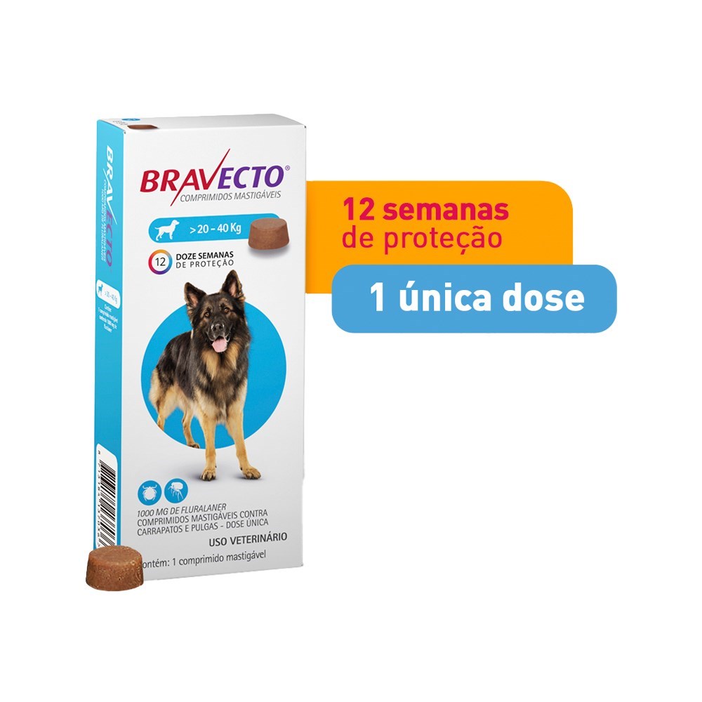 Bravecto 20 a 40kg 1000mg   1 unidade