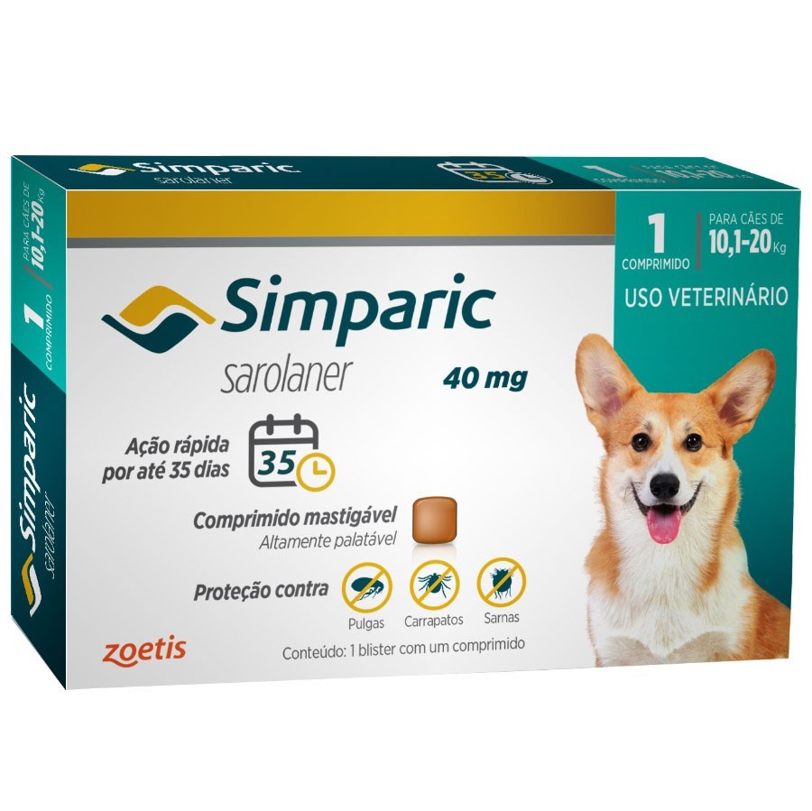 Simparic 40mg 10,1 a 20kg  1 unidade
