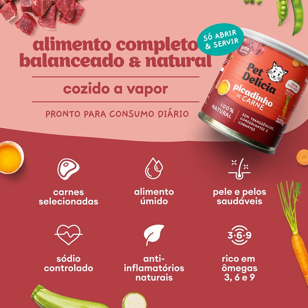 Alimentação Natural Pet Delícia Picadinho de carne para Gato 320g 