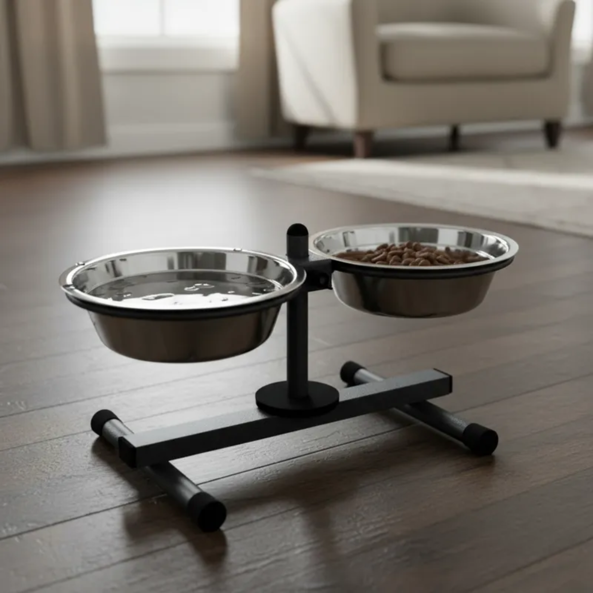 Comedouro e Bebedouro Anti-Formiga  Ajustável - Tigelas Inox Grande - Preto