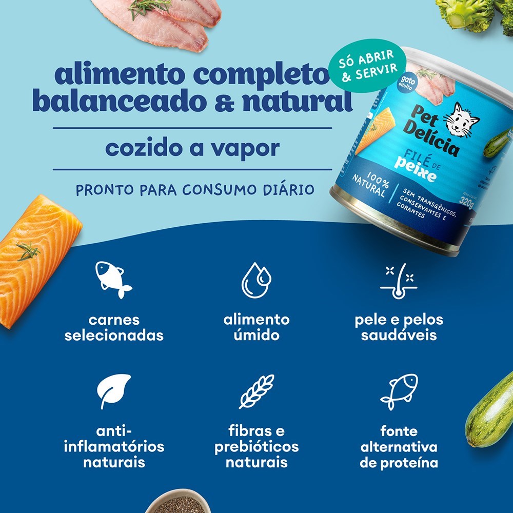 Alimentação Natural Pet Delícia Filé de Peixe para Gatos 320g