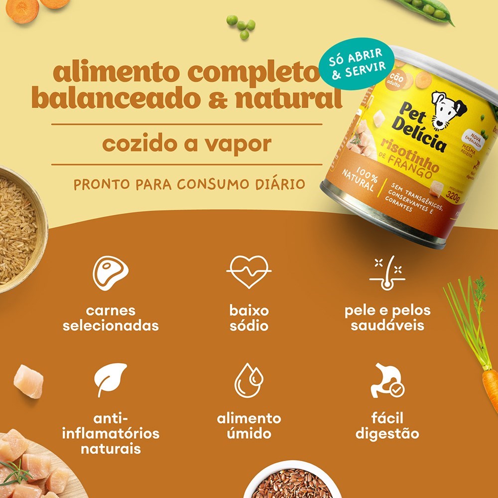 Alimentação Natural Pet Delícia Risotinho de Frango para Cão 320g 