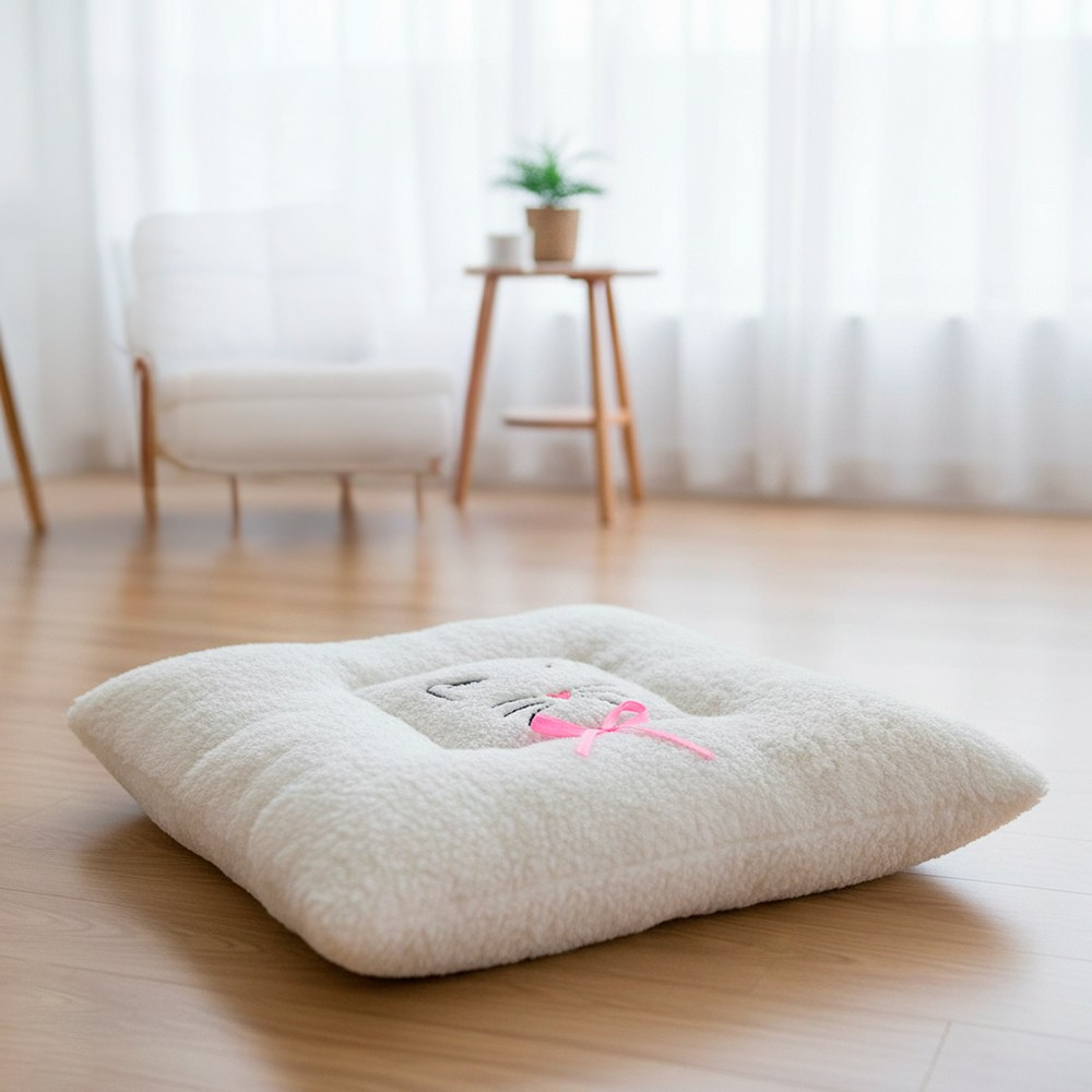 Colchonete Tapete P/Gatos Impermeável Antivazamento Cor Palha Médio 50x50cm Laço Rosa 