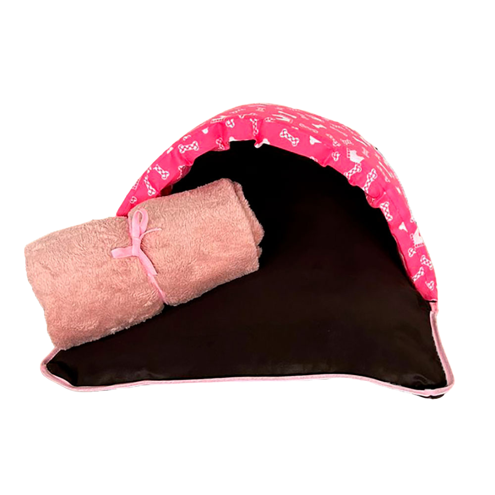 Kit 2 Pçs Saco de Dormir e Cama Iglu Impermeável Pink com Manta Microfibra Rosa