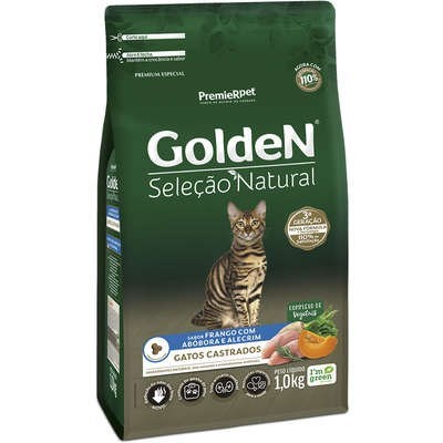 Ração Golden Seleção Natural Gatos Castrados Frango com Abóbora e Alecrim 10kg