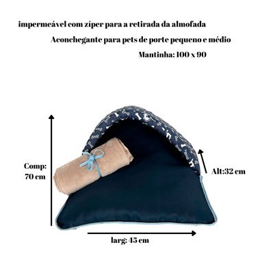 Kit 2 Peças - Saco de Dormir Impermeável para Pets – Azul com Manta Avelã