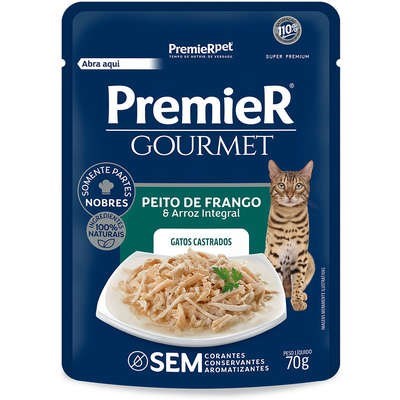 Ração Úmida Gatos Premier Gourmet Castrado Peito de Frango 70g