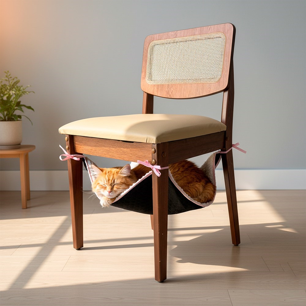 Cama Suspensa paa Gatos Impermeável para Cadeiras e Poltronas Durável Macia Palha e Rosa